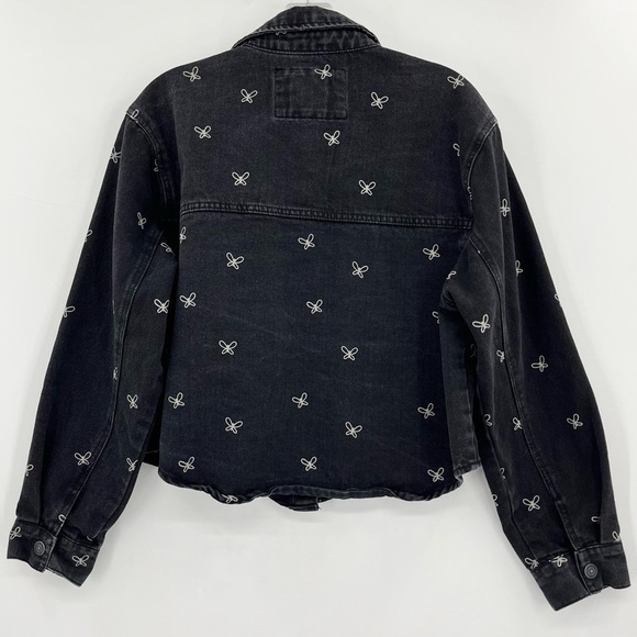 Stoosh Vintage Denim Black Butterfly Print Cropped Jean Jacket Size Large - Picture 3 of 8